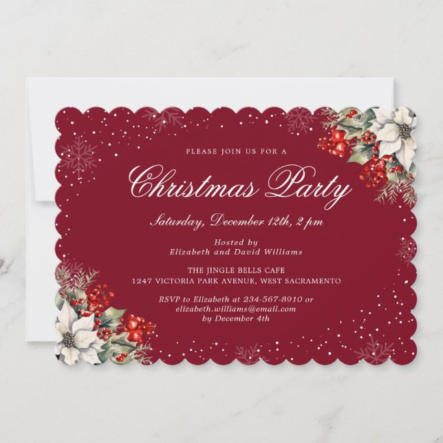 Elegant Botanical Red Christmas Holiday Party Invitation (Front)