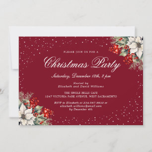 Elegant Botanical Red Christmas Holiday Party Invitation