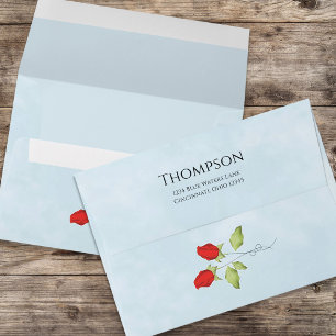 Elegant Botanical Red Roses Return Address Envelope