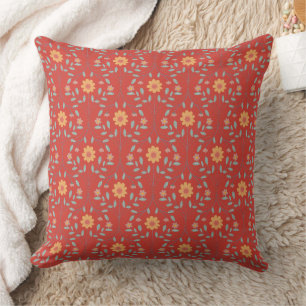 Elegant Botanical Red Spring Floral Pattern Cushion