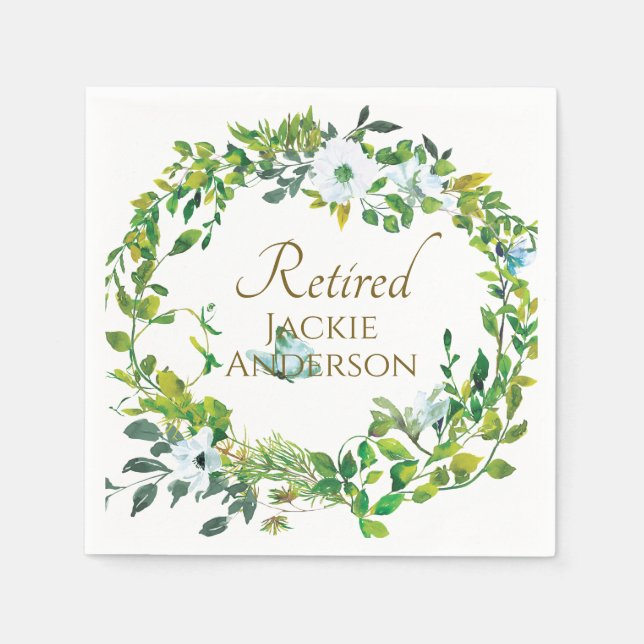 Elegant Botanical RETIRED RETIREMENT Party Napkins (Front)
