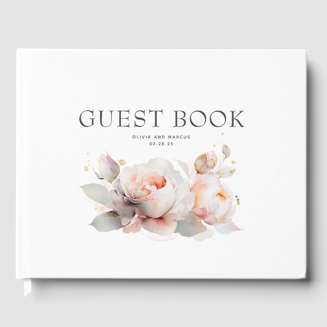 Elegant Botanical Rose Flowers Boho Wedding Guest Book (Front)