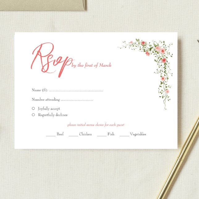 Elegant Botanical Rose Script Qr Code Wedding RSVP Card (Creator Uploaded)