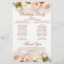 Elegant Botanical Roses Floral Wedding Program