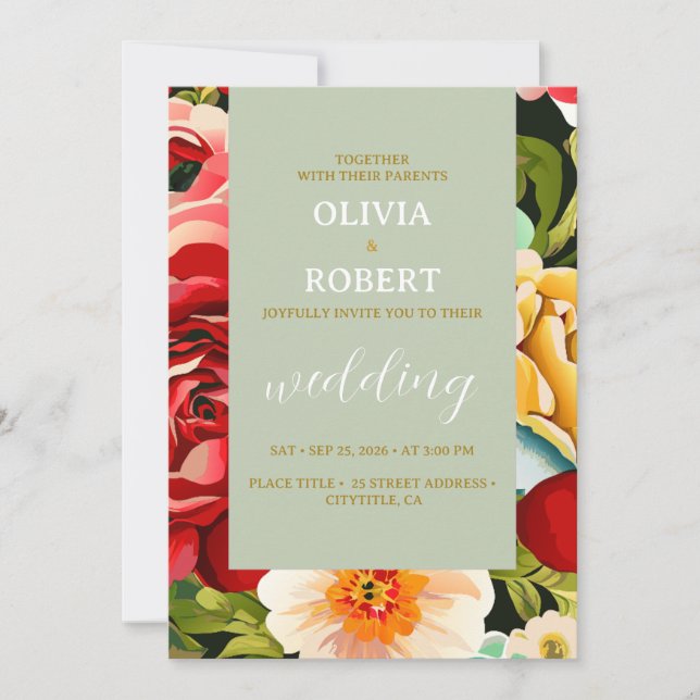 Elegant botanical roses invitation (Front)