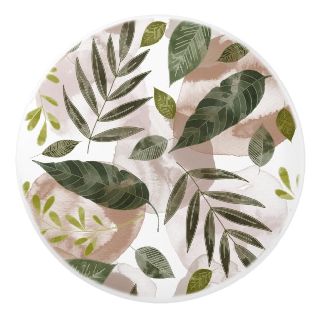 Elegant Botanical Safari Leaves Ceramic Knob (Front)