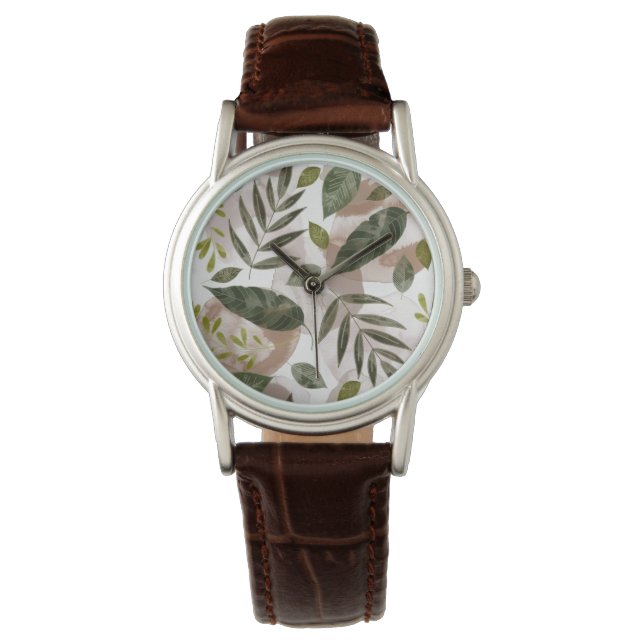 Elegant Botanical Safari Leaves Watch (Front)