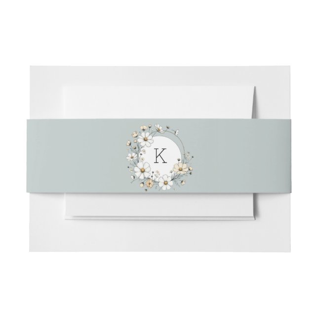 Elegant Botanical Sage Green Monogram Boho Floral Invitation Belly Band (Front Example)