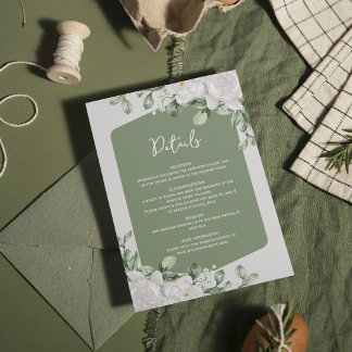 Elegant Botanical Sage Green White Floral Design Enclosure Card
