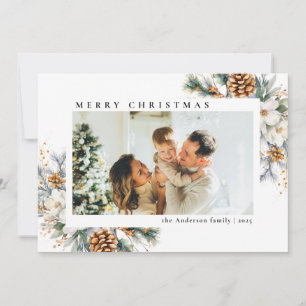 Elegant Botanical Simple Classic Photo Christmas Holiday Card