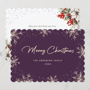 Elegant Botanical Snowflake Violet Christmas Card