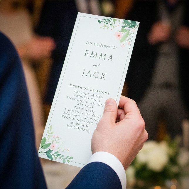 Elegant Botanical Soft Green Blush Floral wedding Programme (Pretty botanical frame wedding program.)
