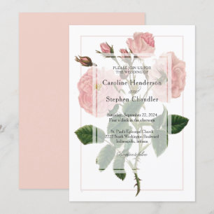 Elegant Botanical Soft Pink Floral  Script Wedding Invitation