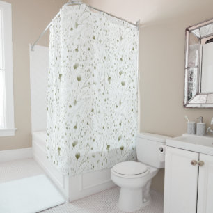 Elegant Botanical Subtle Green Floral Design Shower Curtain