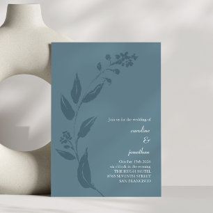 Elegant Botanical Teal Blue Minimalist Wedding Invitation