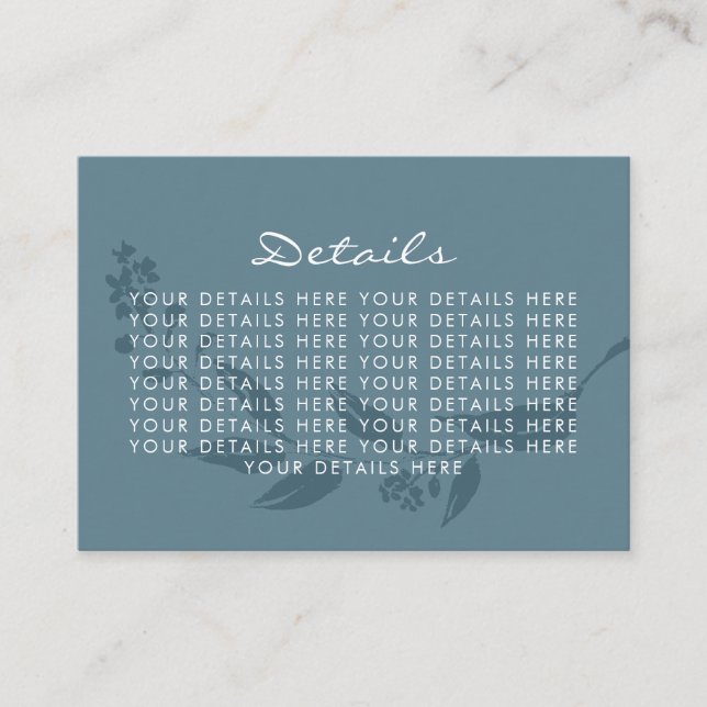 Elegant Botanical Teal Blue Silhouette Wedding   Enclosure Card (Front)