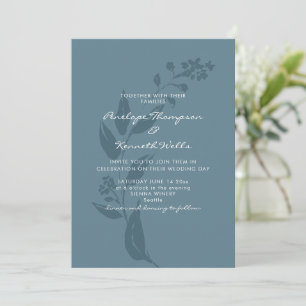 Elegant Botanical Teal Blue Silhouette Wedding Invitation