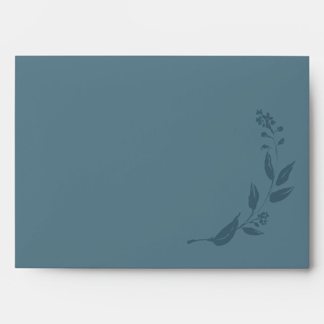 Elegant Botanical Teal Blue Wedding Return Address Envelope (Front)