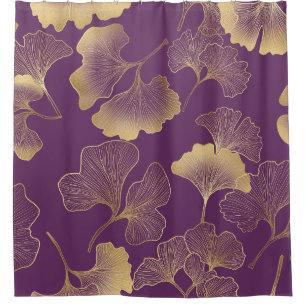 Elegant Botanical Teal Leaves with Gold Highlights Shower Curtain