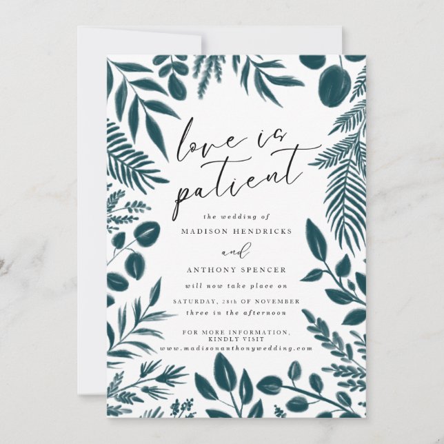 Elegant Botanical Teal Wedding Postponement Invita Invitation (Front)