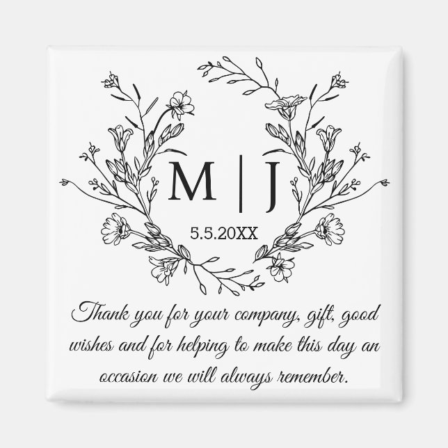 elegant botanical  thank you wedding stylish magnet (Front)