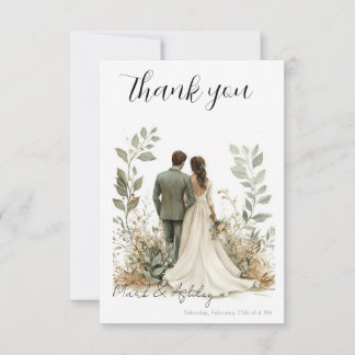 Elegant botanical-themed wedding thank you card