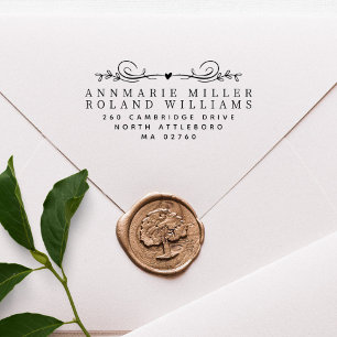 Elegant Botanical Two Last Names Return Address  Rubber Stamp