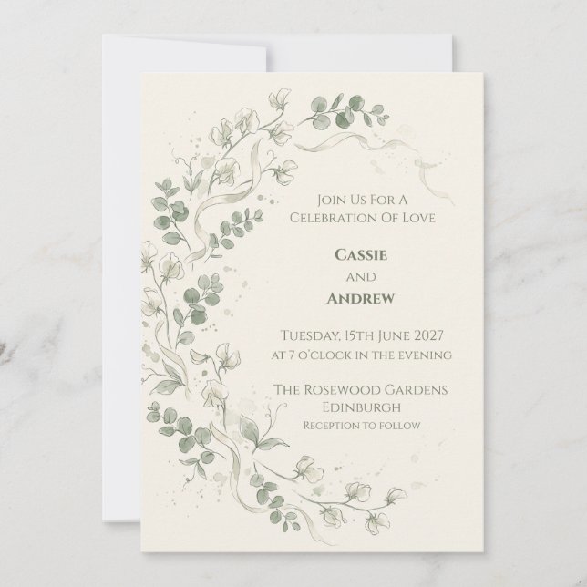 Elegant Botanical Vine Wedding Invitation (Front)