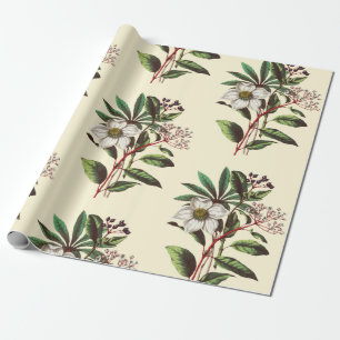Elegant Botanical Vintage Christmas Rose  Wrapping Paper