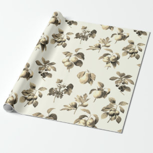 Elegant Botanical Vintage Fruit Beige Wrapping Paper