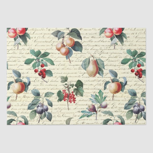 Elegant Botanical Vintage Fruit Script Tissue Paper (Front)