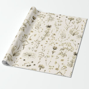 Elegant Botanical Vintage Wildflowers Beige Wrapping Paper
