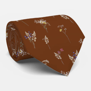Elegant Botanical Vintage Wildflowers Brown Tie