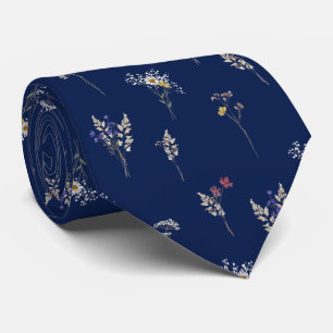 Elegant Botanical Vintage Wildflowers Navy Blue Tie