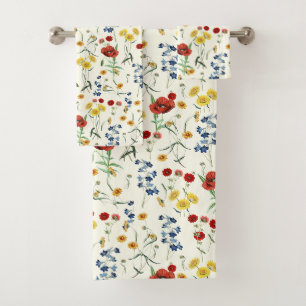 Elegant Botanical Vintage Wildflowers on White Bath Towel Set