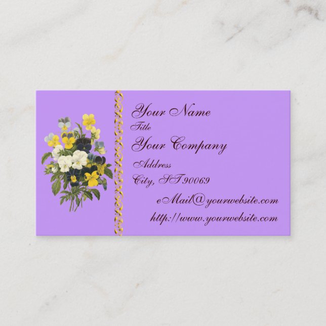 Elegant Botanical Violets Custom Business Cards (Front)