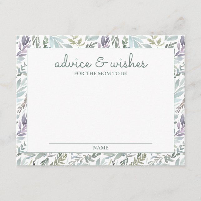 Elegant Botanical Watercolor Baby Shower Enclosure Card (Front)