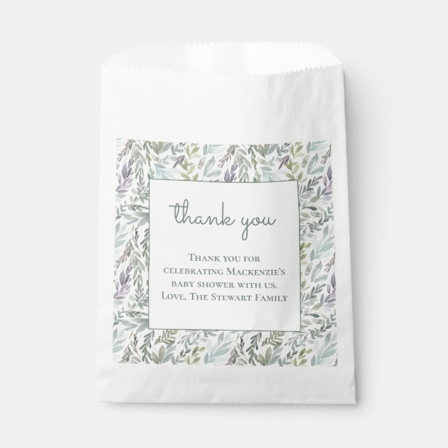 Elegant Botanical Watercolor Baby Shower Favour Bags (Front)