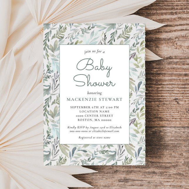 Elegant Botanical Watercolor Baby Shower Invitation (Creator Uploaded)