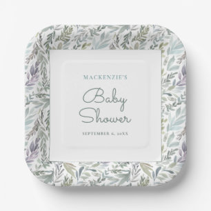 Elegant Botanical Watercolor Baby Shower Paper Plate
