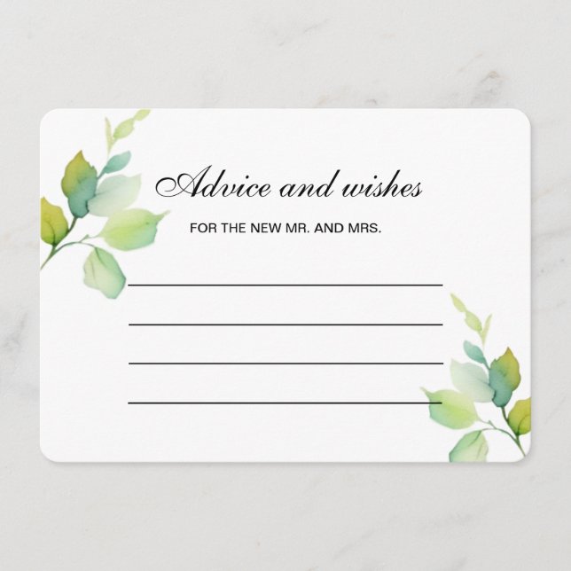 Elegant botanical watercolor bridal shower advice enclosure card (Front)