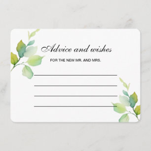 Elegant botanical watercolor bridal shower advice enclosure card