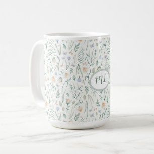Elegant Botanical Watercolor Floral Monogram Name Coffee Mug