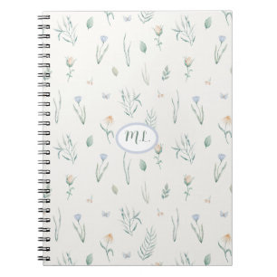 Elegant Botanical Watercolor Floral Monogram Name Notebook