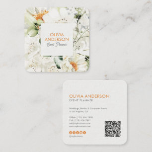 Elegant Botanical Watercolor Floral QR Code Square Business Card
