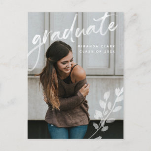 Elegant Botanical Watercolor Graduation Announcement Postcard