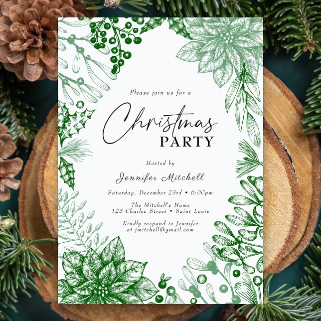 Elegant Botanical Watercolor Holly Christmas Party Invitation (Creator Uploaded)