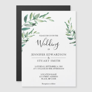 Elegant botanical watercolor leaves Wedding Magnetic Invitation