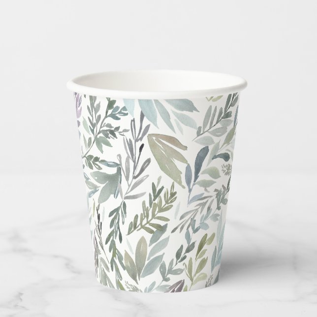 Elegant Botanical Watercolor Paper Cups (Front)