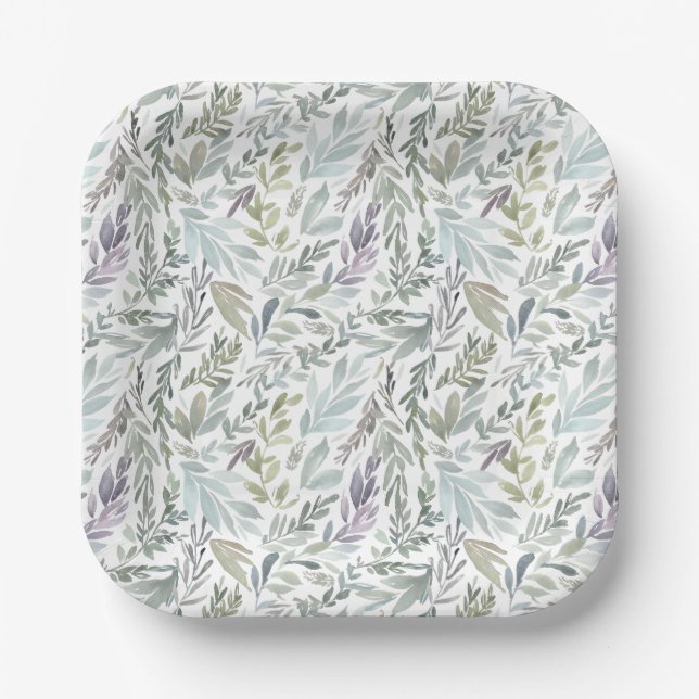 Elegant Botanical Watercolor Paper Plate (Front)